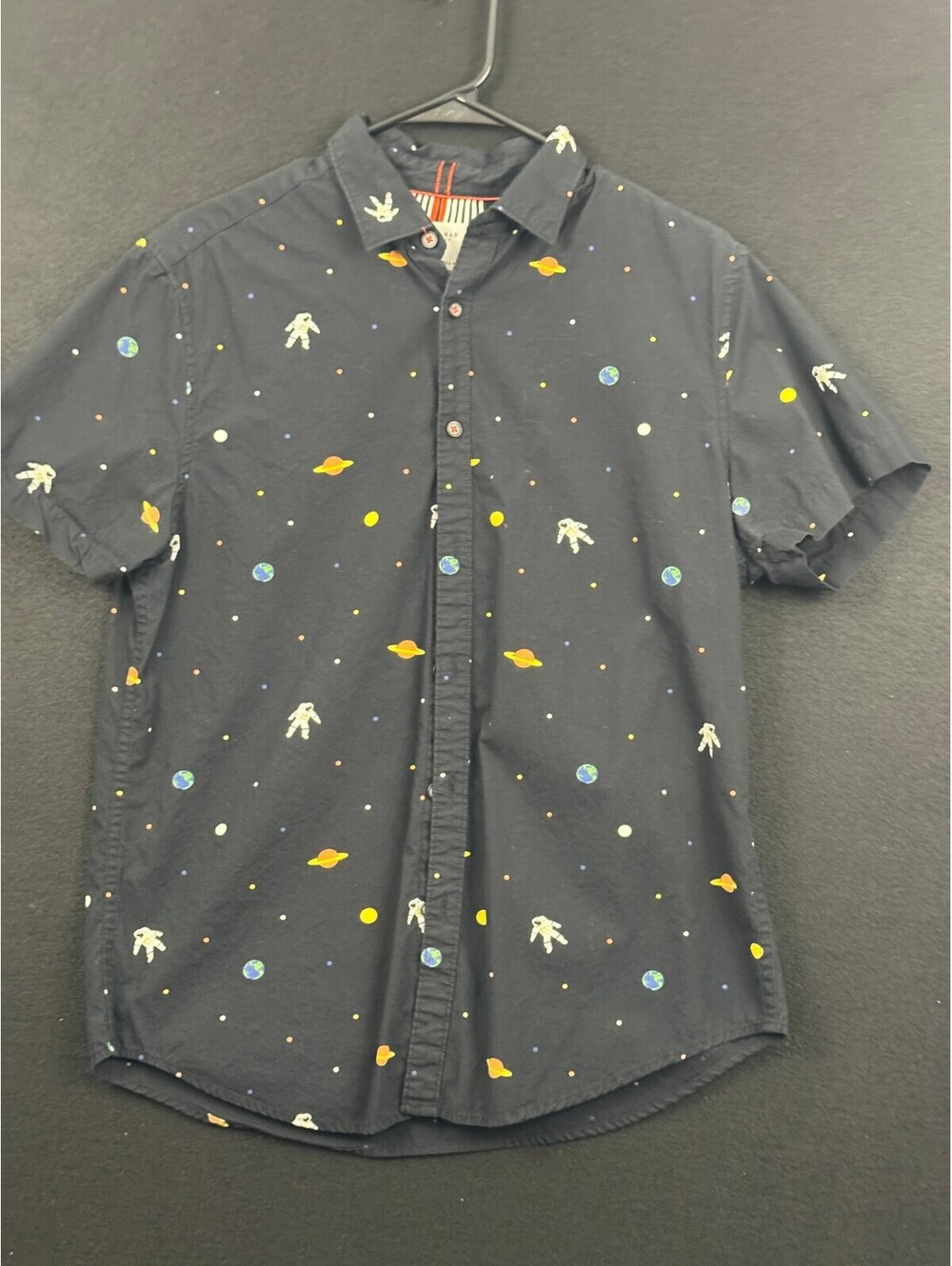 Cactus Man Ricky Singh Men's Space Print Short Sleeve Button-Up Shirt Size M